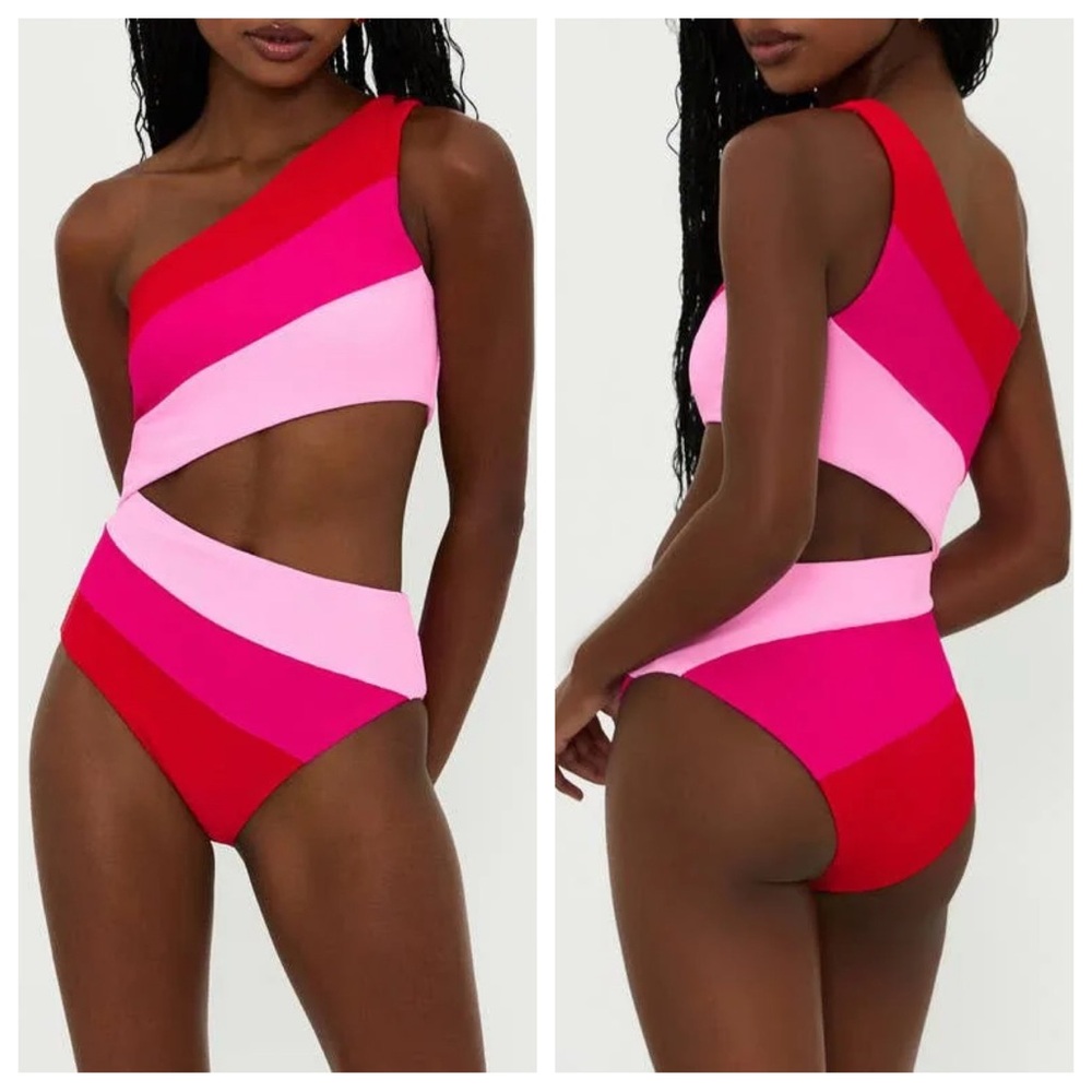 NWOT Beach Riot Joyce Cutout One Piece Colorblock Swimsuit Black/Pink Medium - Picture 6 of 16
